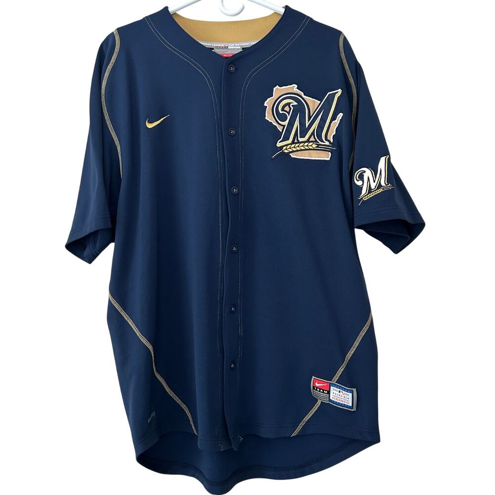 Nike Milwaukee Brewers Jersey Baseball Large MLB Hardy # 7 embroidered blue L